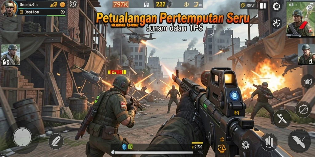 Tangkapan layar menunjukkan aksi pertempuran seru di dalam game TPS.