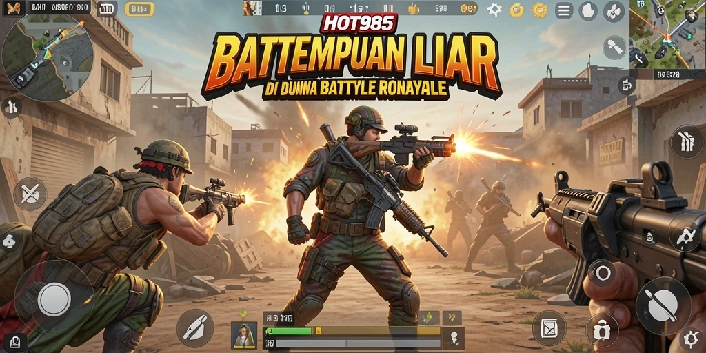 Gameplay seru di HOT985 dengan aksi Battle Royale mendebarkan.
