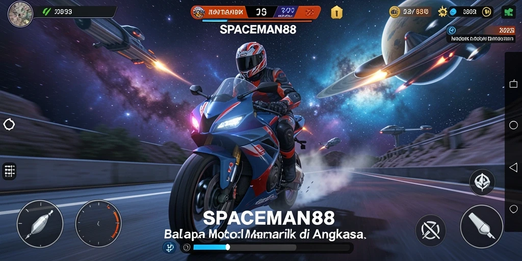 Screenshot menunjukkan balapan motor menegangkan di luar angkasa.
