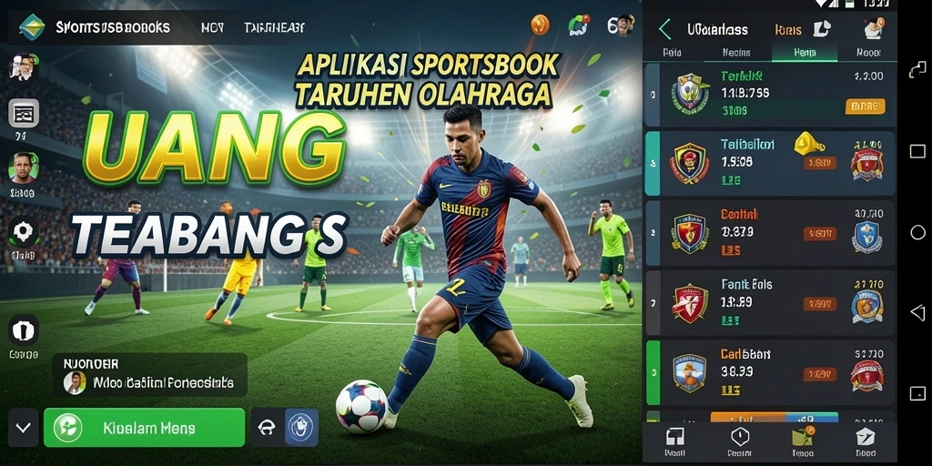Screenshot utama aplikasi UANG menampilkan antarmuka taruhan olahraga yang menarik.